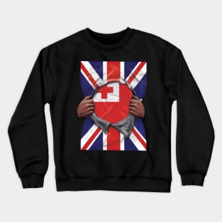 Tonga Flag Great Britain Flag Ripped - Gift for Togan From Tonga Crewneck Sweatshirt